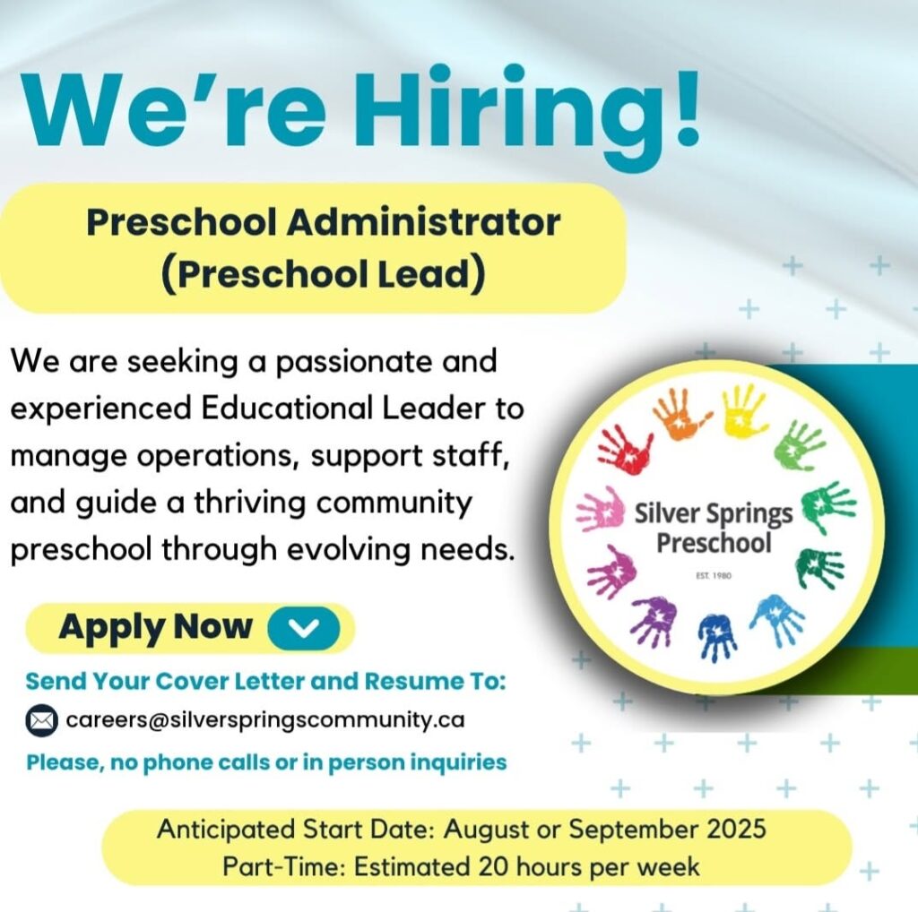 We are hiring! Silver Springs Preschool – Preschool Administrator (Preschool Lead)